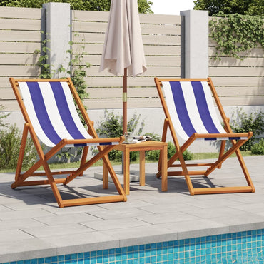 vidaXL Strandstühle 2 Stk. Klappbar Blau Weiß Stoff und Massivholz