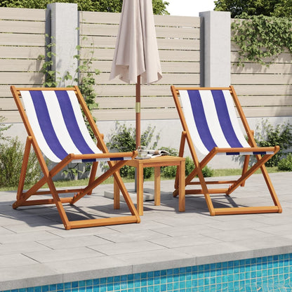 vidaXL Chaises de plage 2 pcs Pliables Bleu et blanc Tissu et bois massif