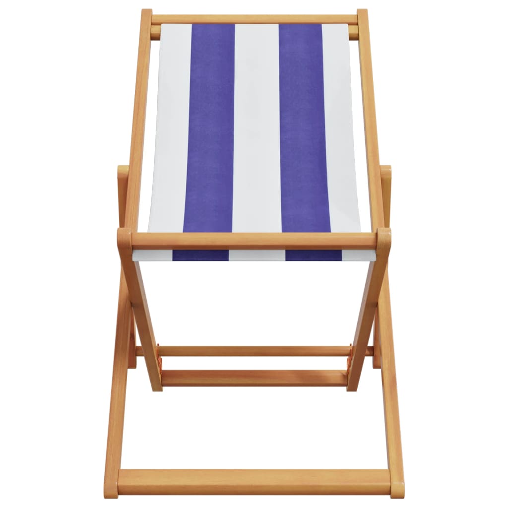 vidaXL Chaises de plage 2 pcs Pliables Bleu et blanc Tissu et bois massif