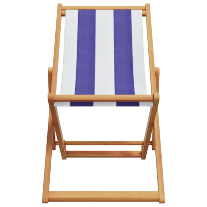 vidaXL Chaises de plage 2 pcs Pliables Bleu et blanc Tissu et bois massif