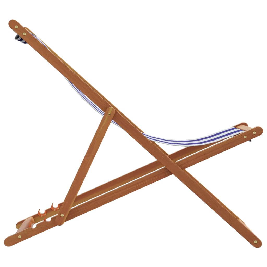 vidaXL Chaises de plage 2 pcs Pliables Bleu et blanc Tissu et bois massif