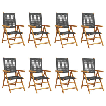 vidaXL Gartenstuhl Verstellbar 8 Stk. Schwarz Poly Rattan Massivholz