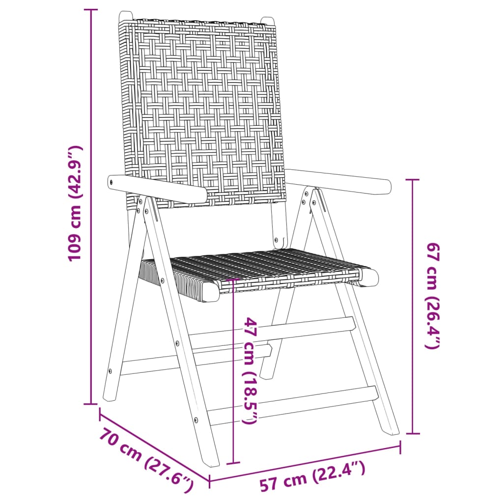vidaXL Gartenstuhl Verstellbar 8 Stk. Schwarz Poly Rattan Massivholz