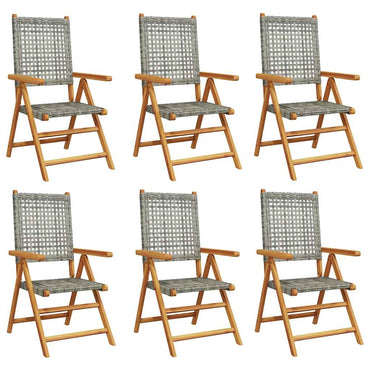 vidaXL Gartenstuhl Verstellbar 6 Stk. Grau Poly Rattan Massivholz