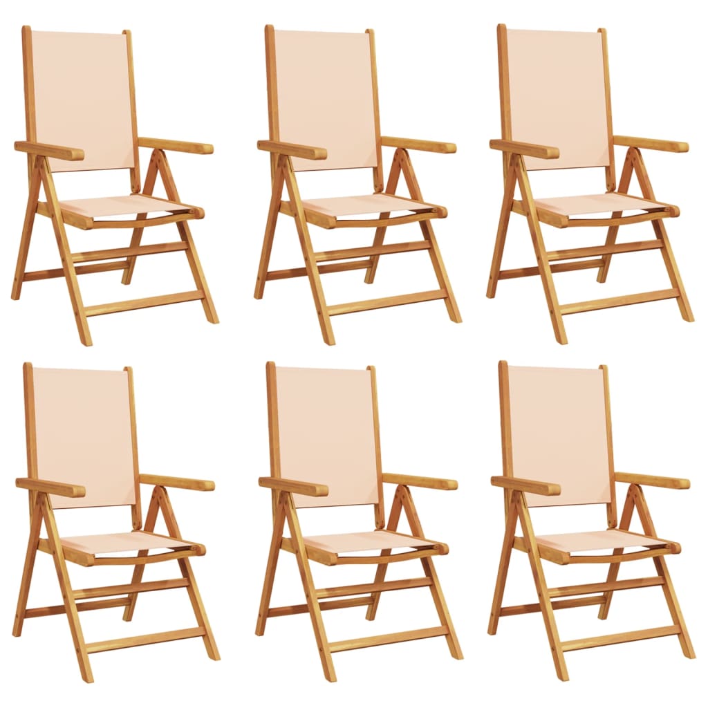 vidaXL Gartenstühle Verstellbar 6 Stk. Beige Stoff und Massivholz