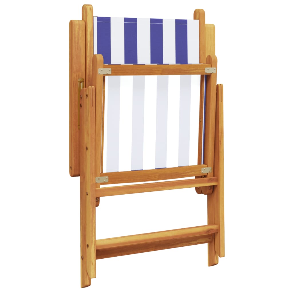 vidaXL Gartenstühle Verstellbar 4 Stk. Blau Weiß Stoff und Massivholz