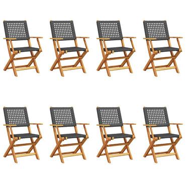 vidaXL Gartenstühle 8 Stk. Klappbar Schwarz Poly Rattan & Massivholz