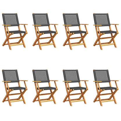 vidaXL Gartenstühle 8 Stk. Klappbar Schwarz Poly Rattan & Massivholz