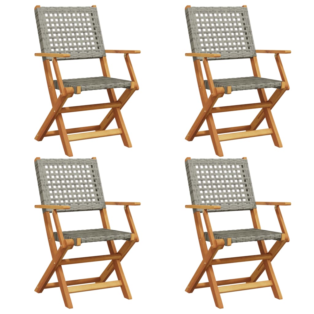 vidaXL Gartenstühle 4 Stk. Klappbar Grau Poly Rattan & Massivholz