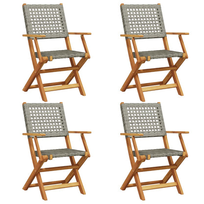 vidaXL Gartenstühle 4 Stk. Klappbar Grau Poly Rattan & Massivholz