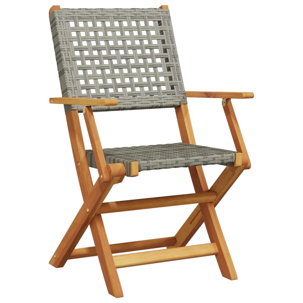vidaXL Gartenstühle 4 Stk. Klappbar Grau Poly Rattan & Massivholz