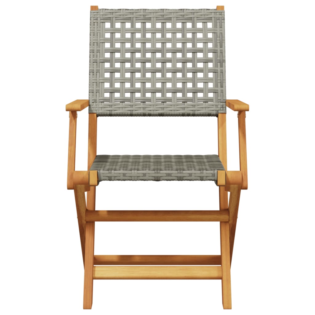 vidaXL Gartenstühle 4 Stk. Klappbar Grau Poly Rattan & Massivholz