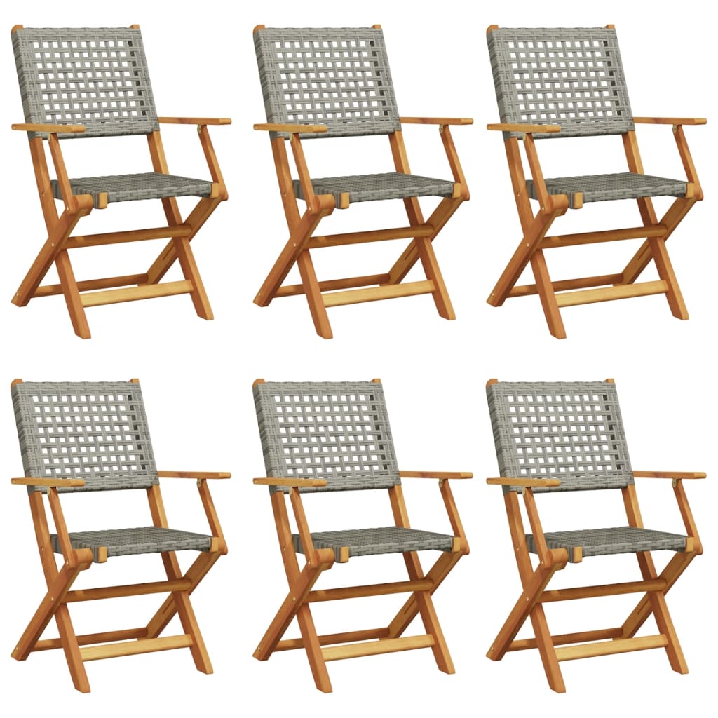 vidaXL Gartenstühle 6 Stk. Klappbar Grau Poly Rattan & Massivholz