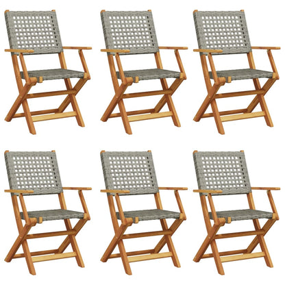 vidaXL Gartenstühle 6 Stk. Klappbar Grau Poly Rattan & Massivholz