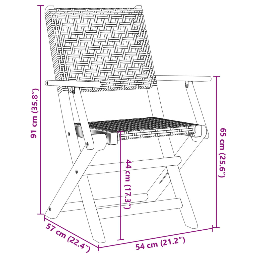 vidaXL Gartenstühle 6 Stk. Klappbar Grau Poly Rattan & Massivholz