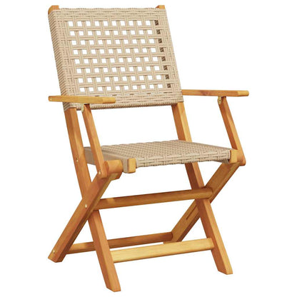 vidaXL Gartenstühle 4 Stk. Klappbar Beige Poly Rattan & Massivholz