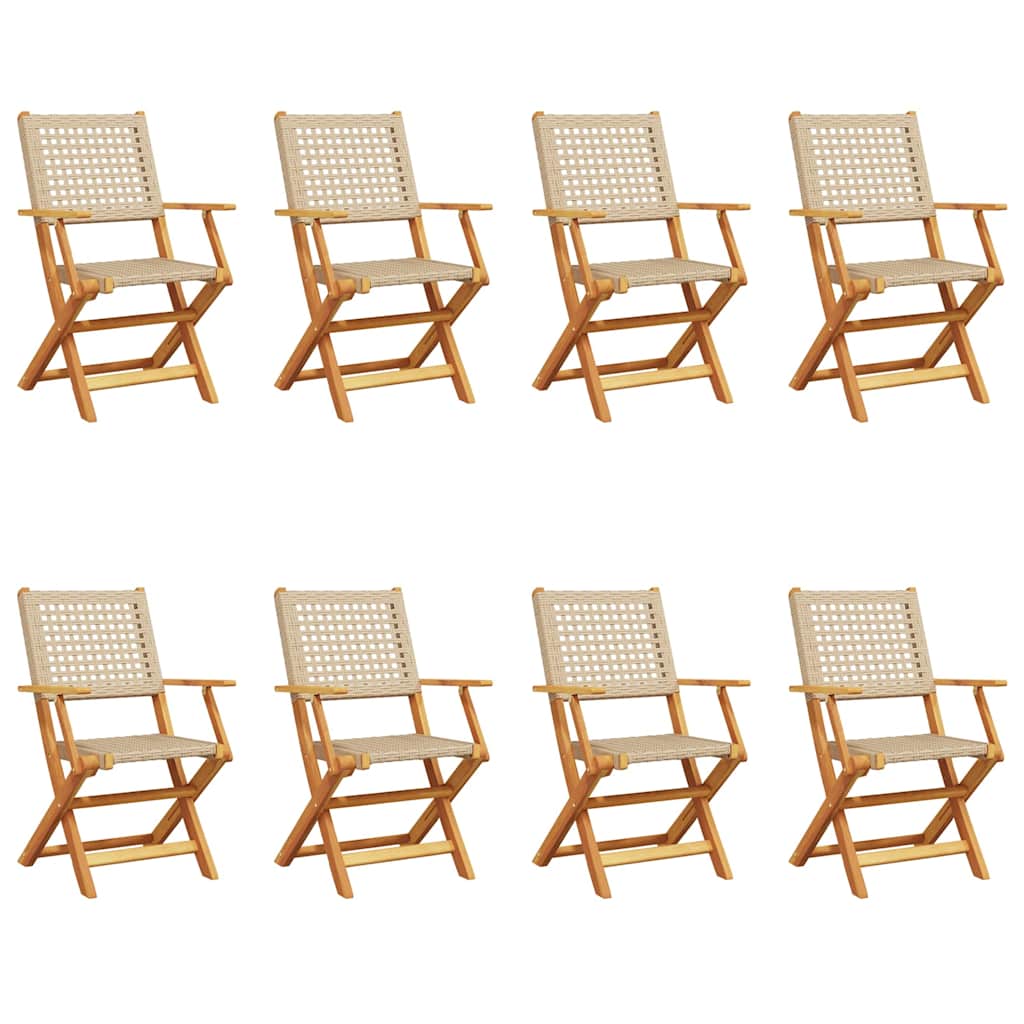 vidaXL Gartenstühle 8 Stk. Klappbar Beige Poly Rattan & Massivholz