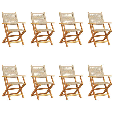 vidaXL Gartenstühle 8 Stk. Klappbar Beige Poly Rattan & Massivholz