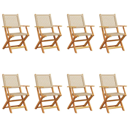 vidaXL Gartenstühle 8 Stk. Klappbar Beige Poly Rattan & Massivholz