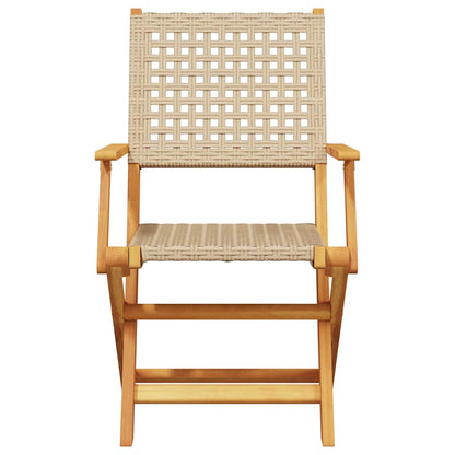 vidaXL Gartenstühle 8 Stk. Klappbar Beige Poly Rattan & Massivholz