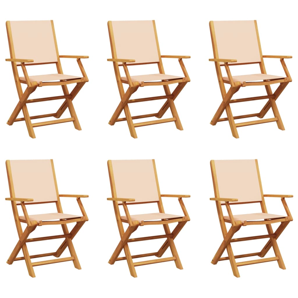 vidaXL Gartenstühle 6 Stk. Klappbar Beige Stoff und Massivholz