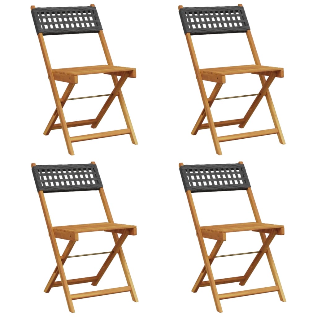 vidaXL Gartenstühle 4 Stk. Klappbar Schwarz Poly Rattan & Massivholz