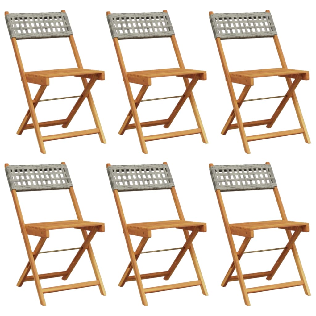 vidaXL Gartenstühle 6 Stk. Klappbar Grau Poly Rattan & Massivholz