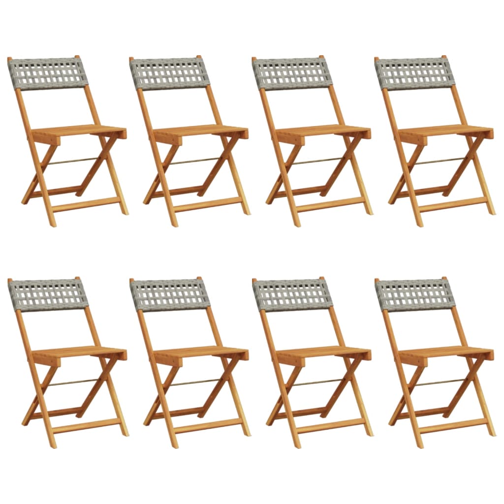 vidaXL Gartenstühle 8 Stk. Klappbar Grau Poly Rattan & Massivholz