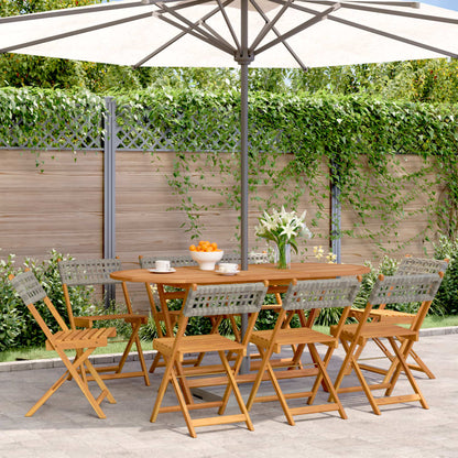 vidaXL Gartenstühle 8 Stk. Klappbar Grau Poly Rattan & Massivholz