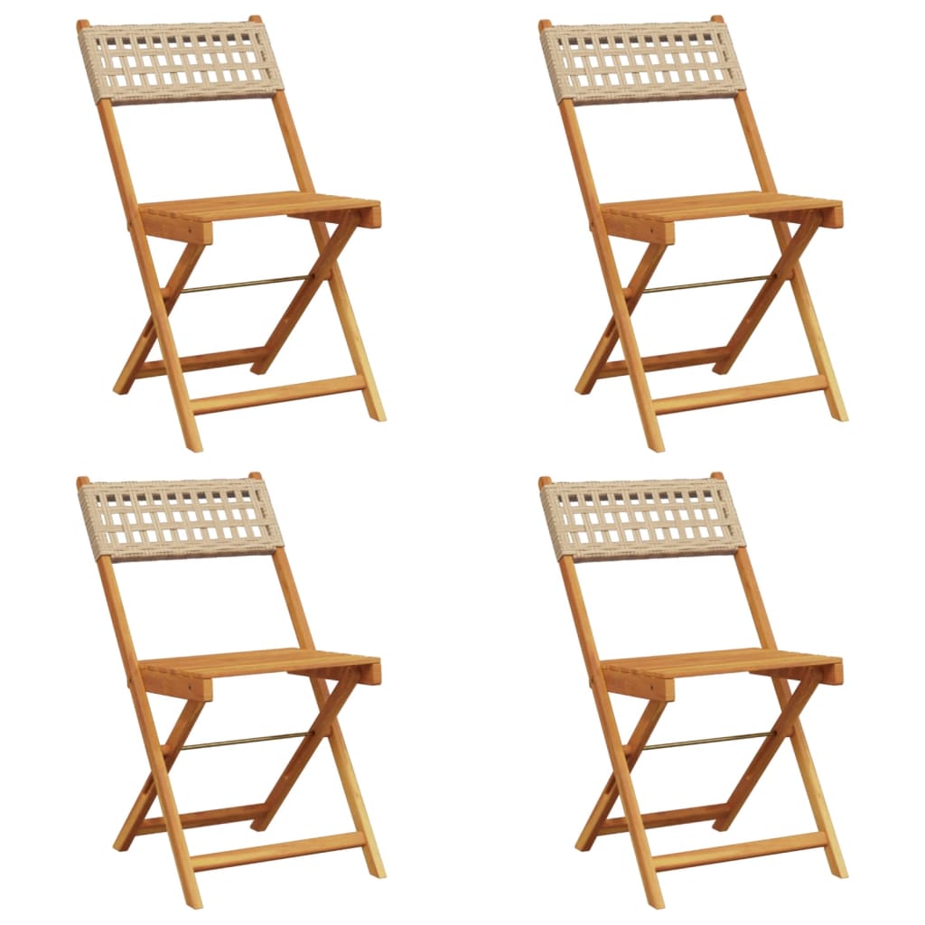 vidaXL Chaises de jardin 4 pcs Pliantes Beige Rotin PE & Bois massif