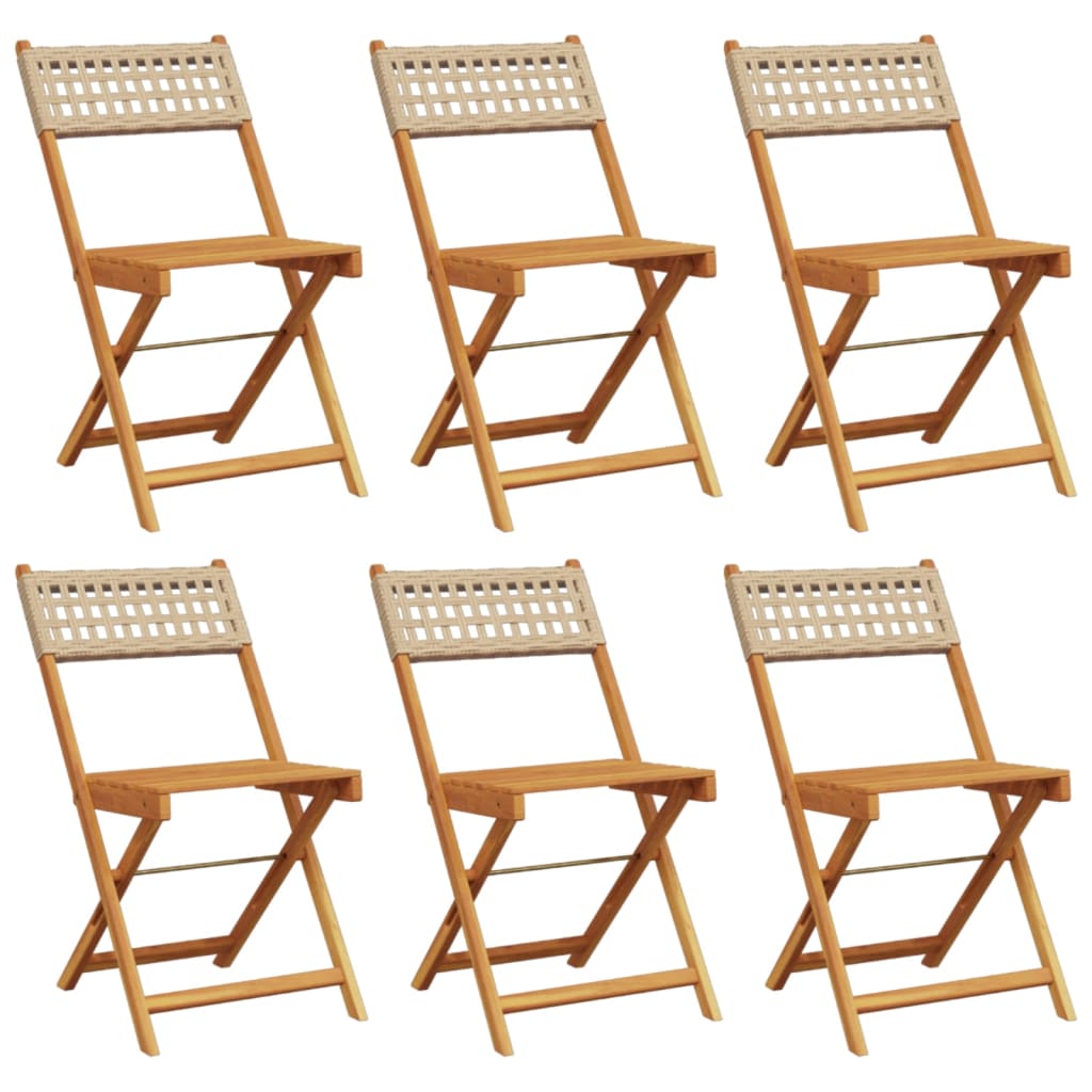 vidaXL Gartenstühle 6 Stk. Klappbar Beige Poly Rattan & Massivholz