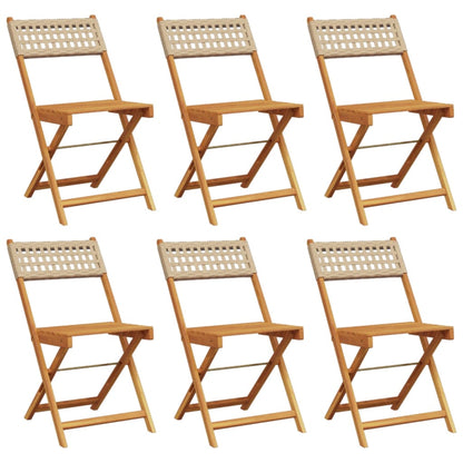 vidaXL Gartenstühle 6 Stk. Klappbar Beige Poly Rattan & Massivholz