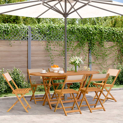 vidaXL Gartenstühle 6 Stk. Klappbar Beige Stoff und Massivholz