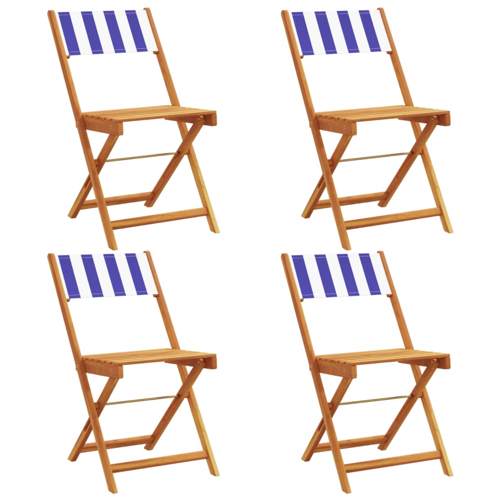 vidaXL Chaises de jardin 4 pcs Pliantes Bleu et blanc Tissu et Bois massif