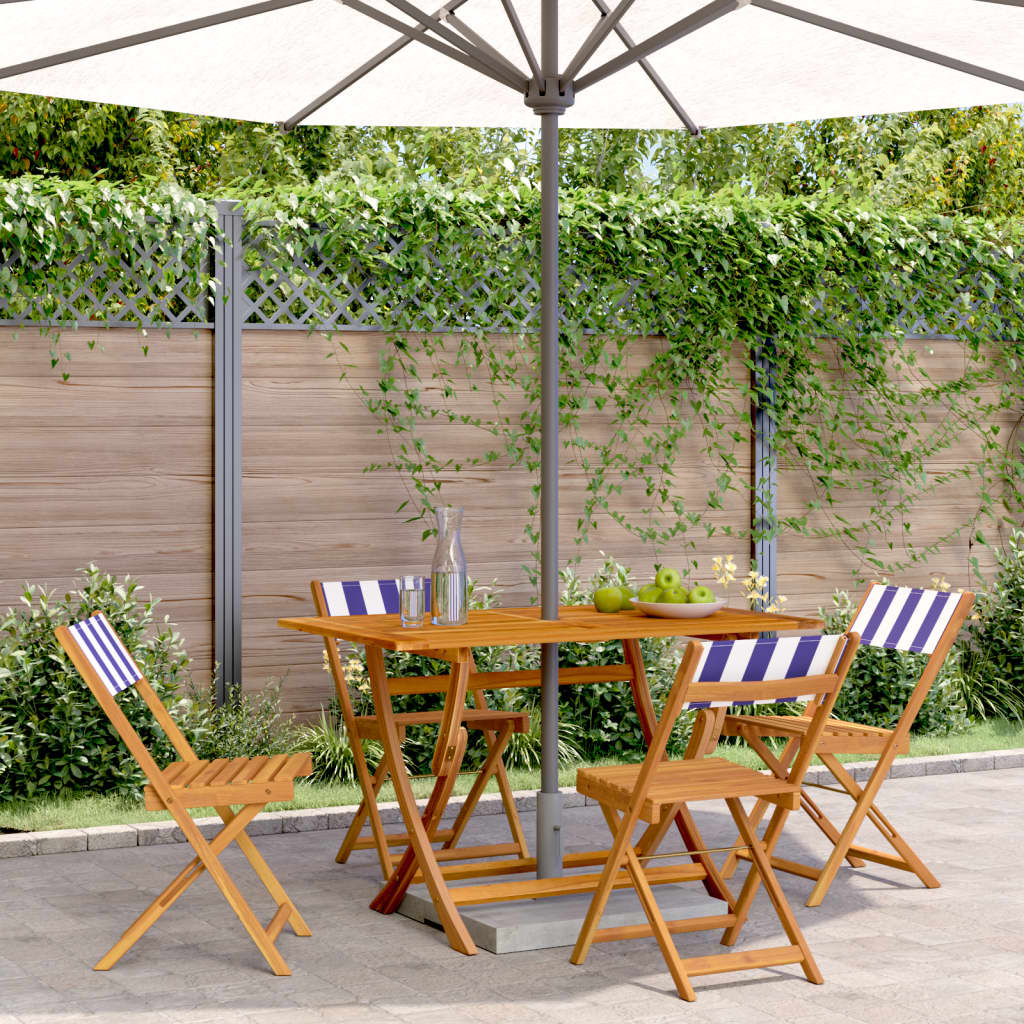 vidaXL Chaises de jardin 4 pcs Pliantes Bleu et blanc Tissu et Bois massif