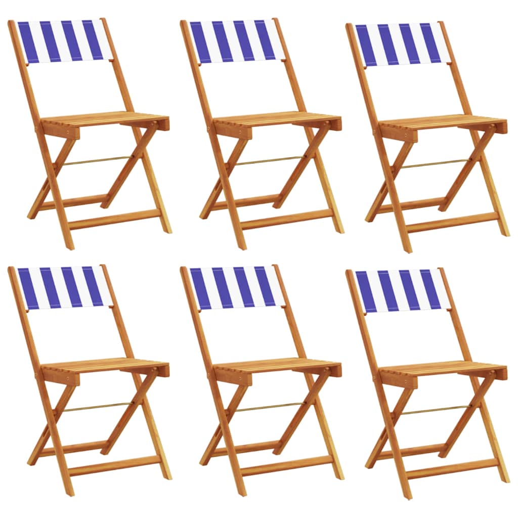 vidaXL Chaises de jardin 6 pcs. Pliables Bleu et blanc Tissu et bois massif