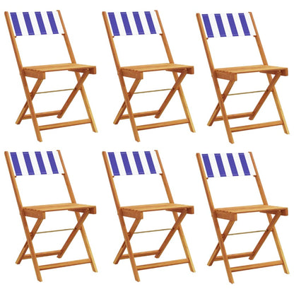 vidaXL Chaises de jardin 6 pcs. Pliables Bleu et blanc Tissu et bois massif