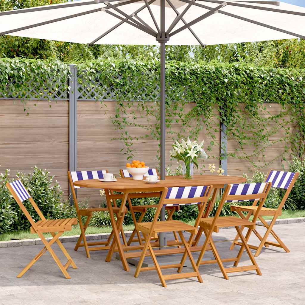 vidaXL Chaises de jardin 6 pcs. Pliables Bleu et blanc Tissu et bois massif