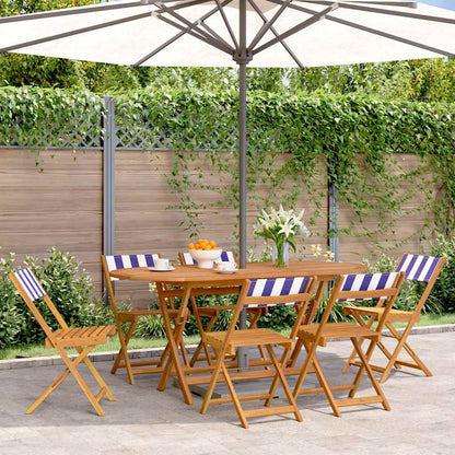 vidaXL Chaises de jardin 6 pcs. Pliables Bleu et blanc Tissu et bois massif