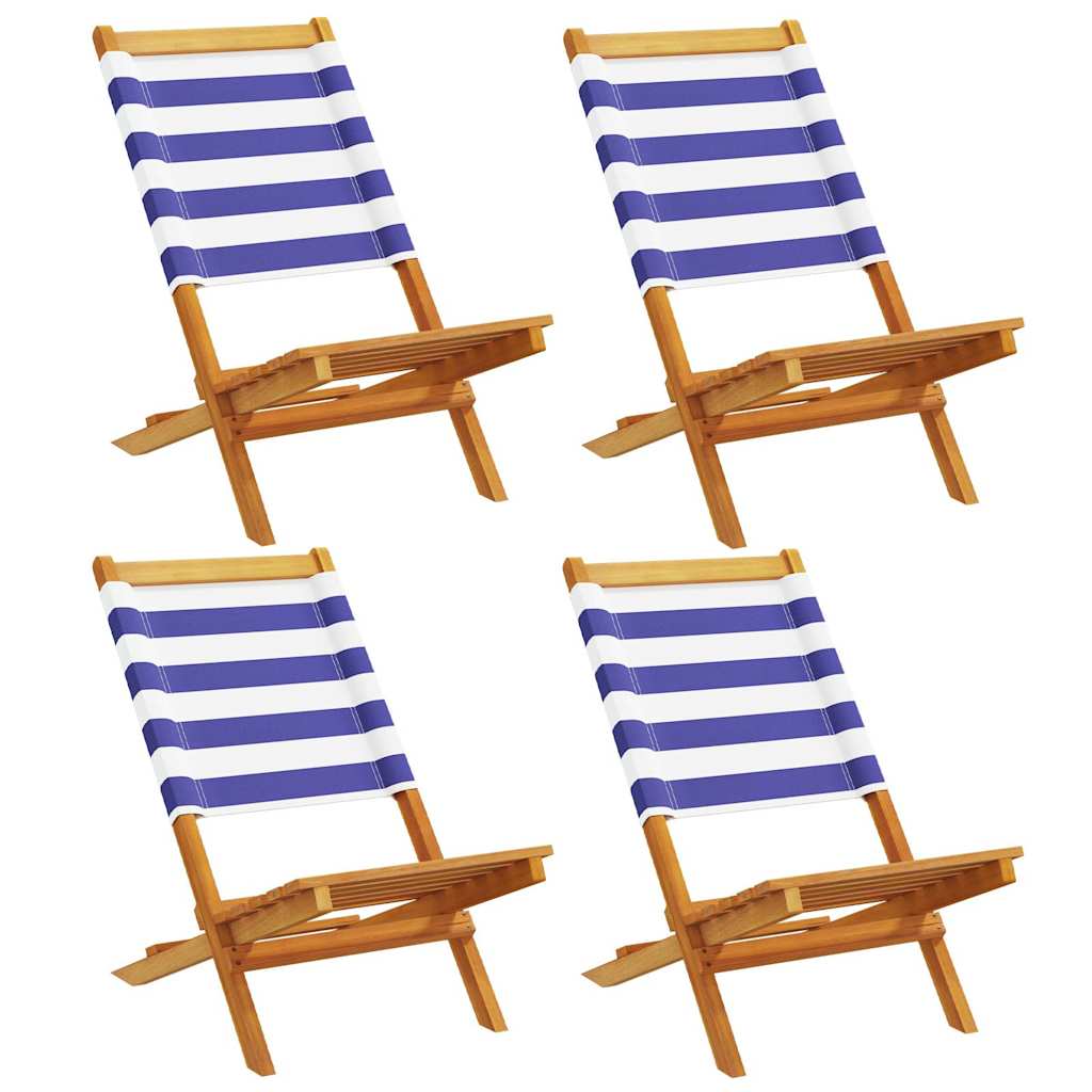 vidaXL Chaises de jardin 4 pcs Pliantes Bleu et blanc Tissu et Bois massif
