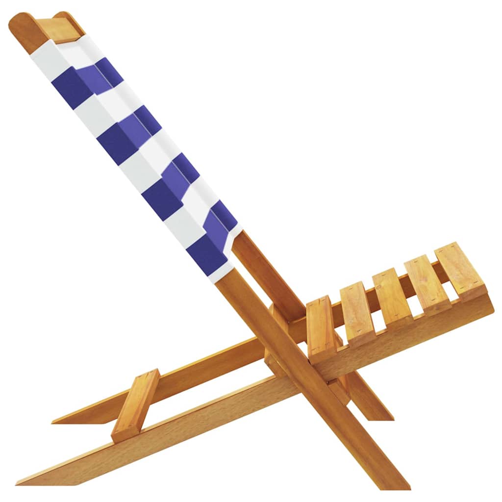 vidaXL Chaises de jardin 4 pcs Pliantes Bleu et blanc Tissu et Bois massif