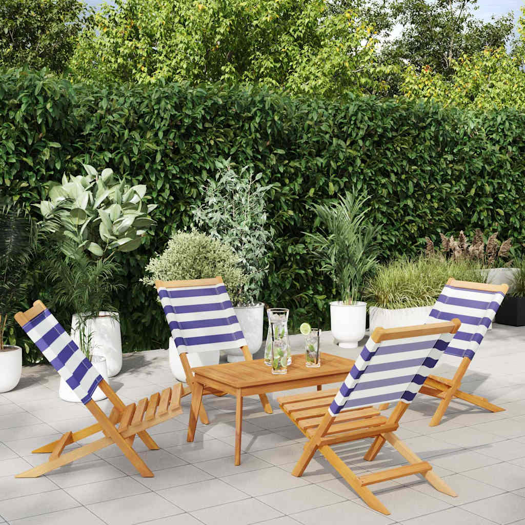 vidaXL Chaises de jardin 4 pcs Pliantes Bleu et blanc Tissu et Bois massif