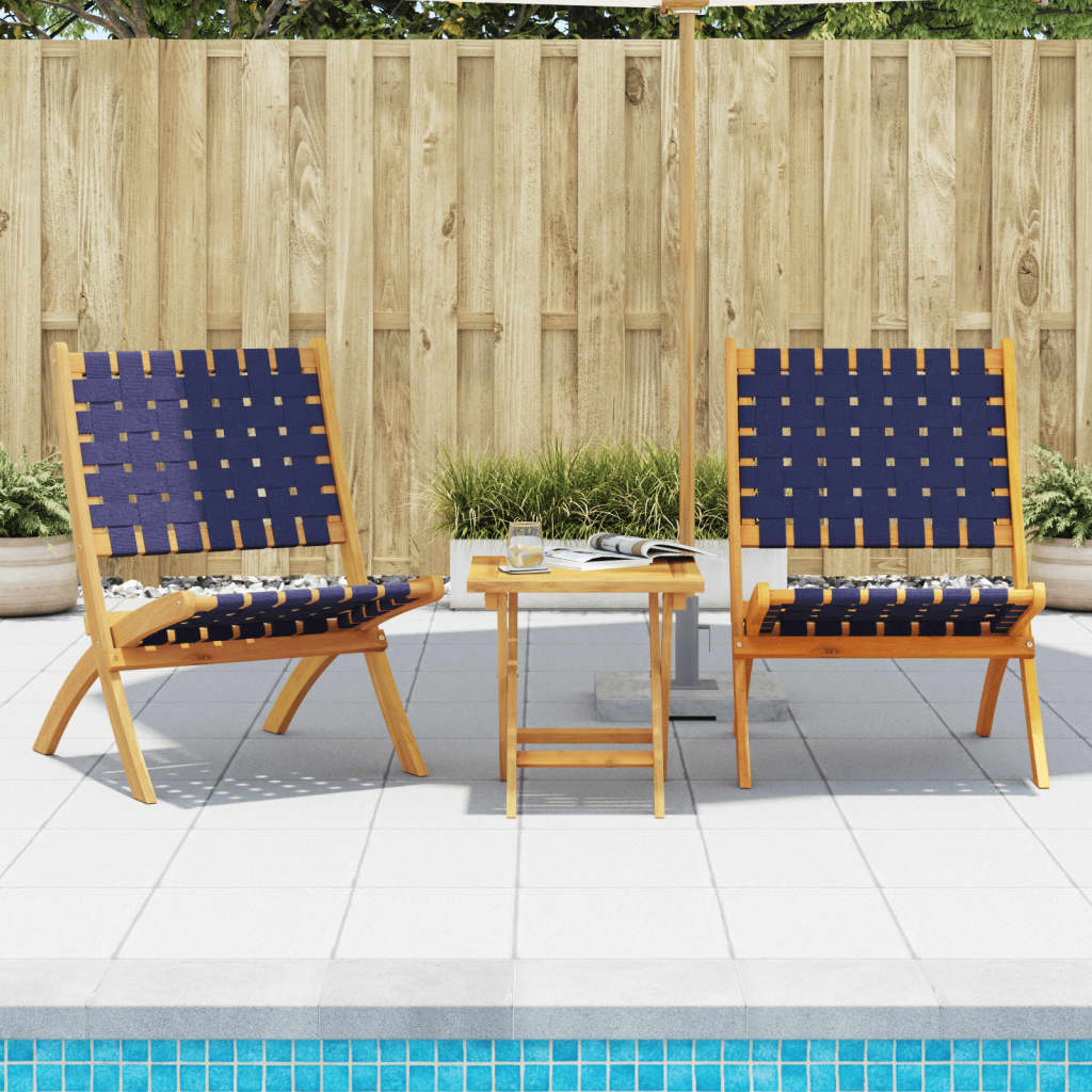 vidaXL Chaises de jardin 2 pcs. Pliables avec table Bleu foncé Bois massif