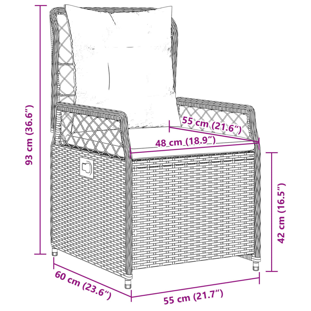 vidaXL Gartensessel 2 Stk. Verstellbar Beige Poly Rattan