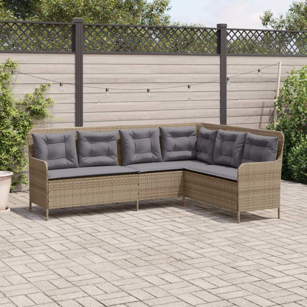 vidaXL Gartensofa in L-Form mit Kissen Beige Poly Rattan