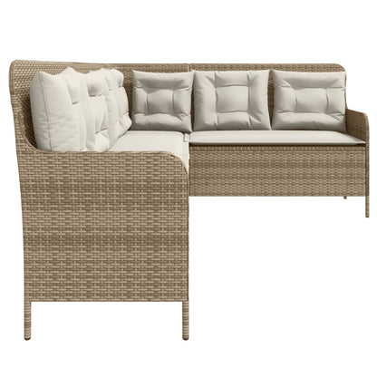 vidaXL Gartensofa in L-Form mit Kissen Beige Poly Rattan