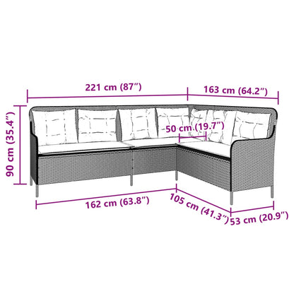 vidaXL Gartensofa in L-Form mit Kissen Beige Poly Rattan