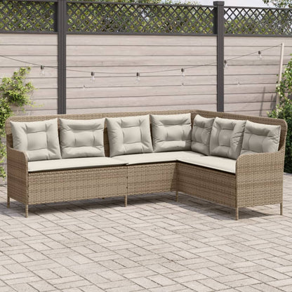 vidaXL Gartensofa in L-Form mit Kissen Beige Poly Rattan