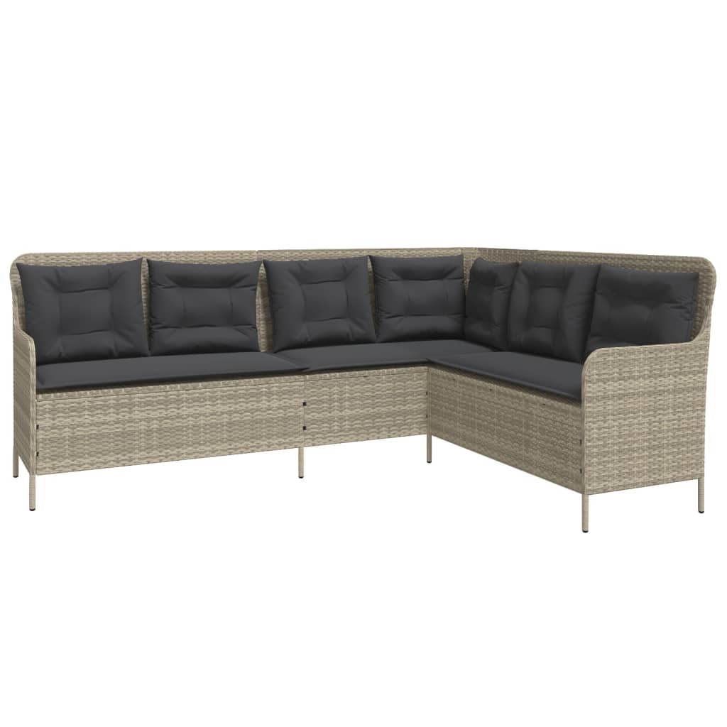 vidaXL Gartensofa in L-Form mit Kissen Hellgrau Poly Rattan