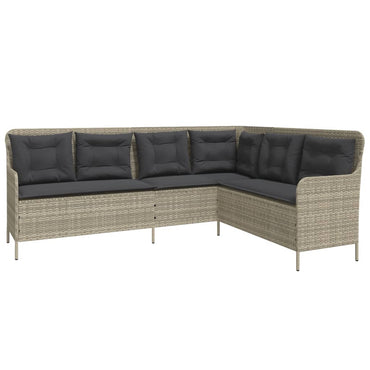 vidaXL Gartensofa in L-Form mit Kissen Hellgrau Poly Rattan